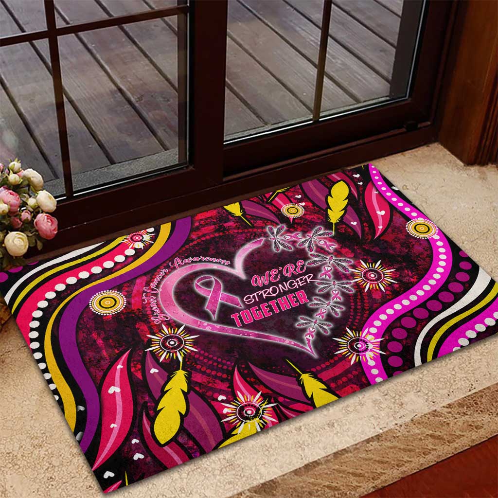 Breast Cancer Dragonfly Aboriginal Rubber Doormat We're Stronger Together