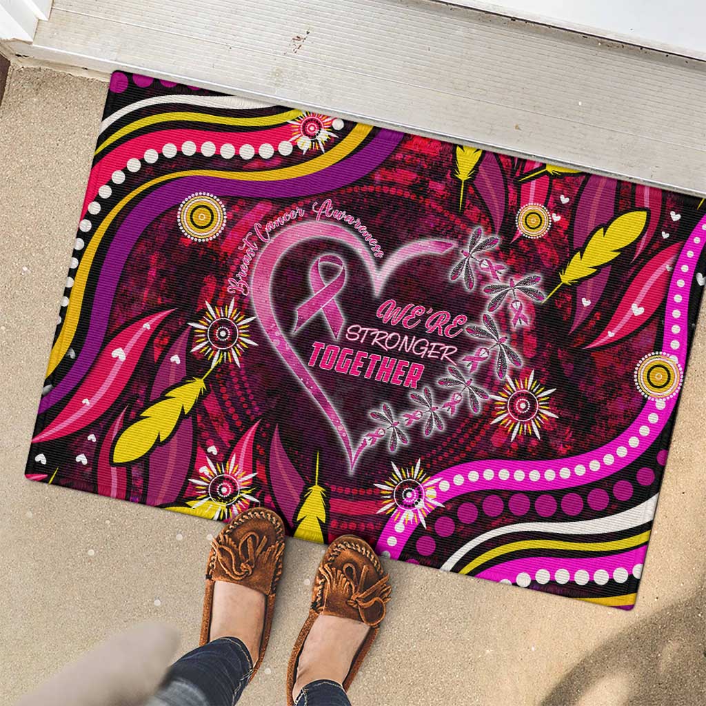 Breast Cancer Dragonfly Aboriginal Rubber Doormat We're Stronger Together