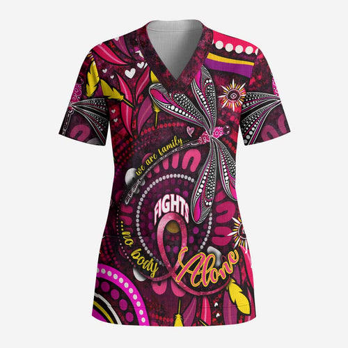 Breast Cancer Dragonfly Aboriginal Scrub Top We're Stronger Together - Aussie Hoodie