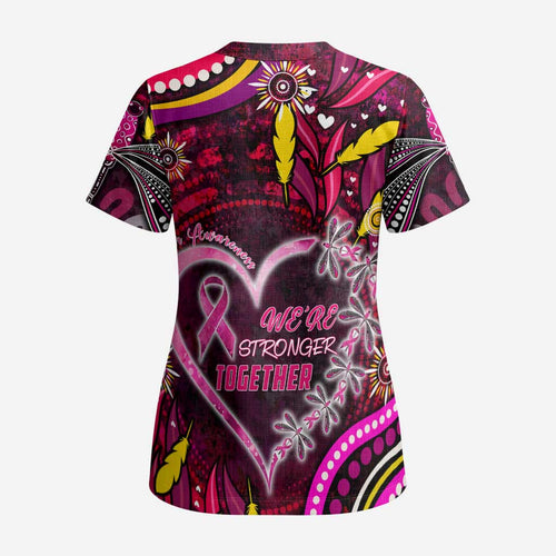 Breast Cancer Dragonfly Aboriginal Scrub Top We're Stronger Together - Aussie Hoodie