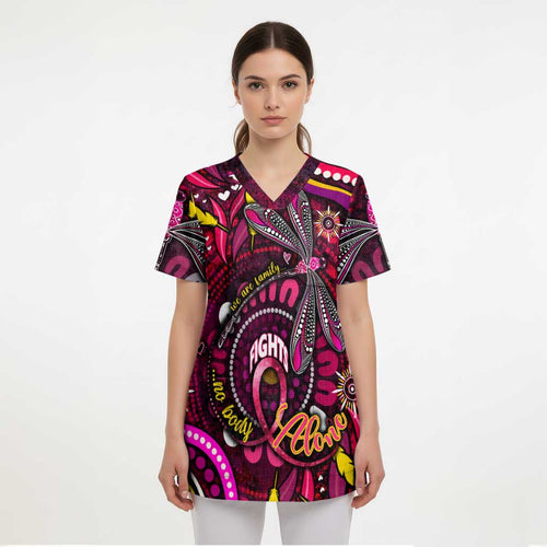 Breast Cancer Dragonfly Aboriginal Scrub Top We're Stronger Together - Aussie Hoodie