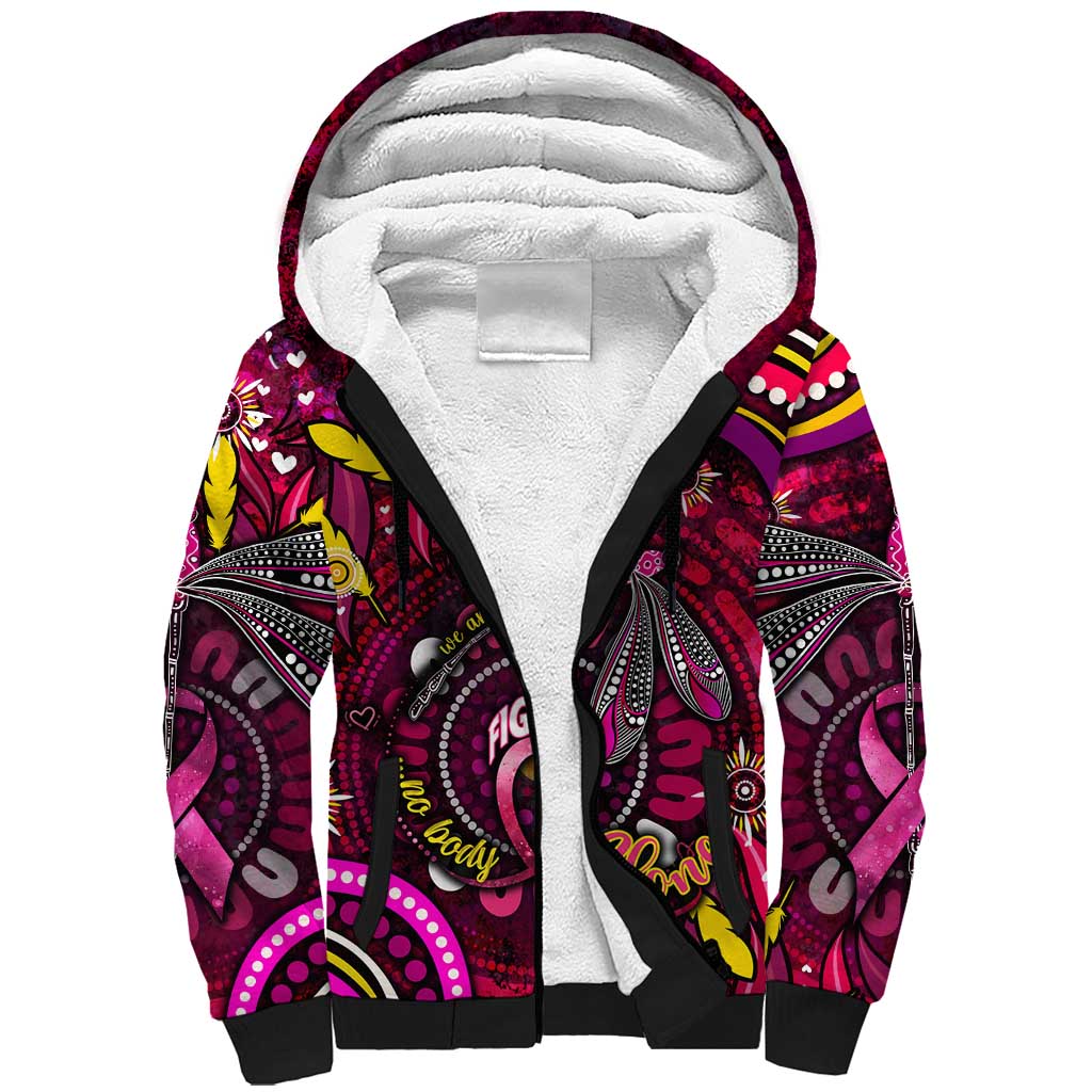 Breast Cancer Dragonfly Aboriginal Sherpa Hoodie We're Stronger Together