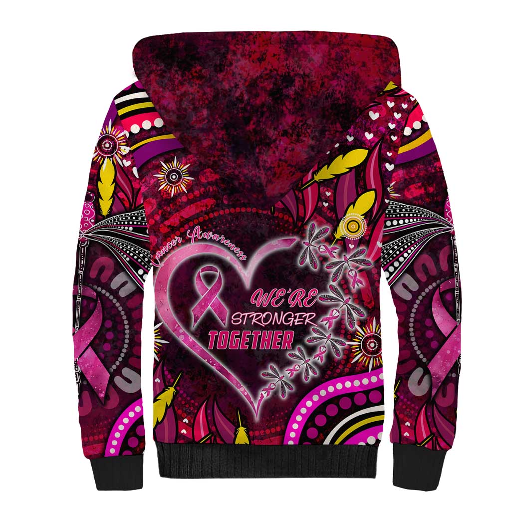 Breast Cancer Dragonfly Aboriginal Sherpa Hoodie We're Stronger Together