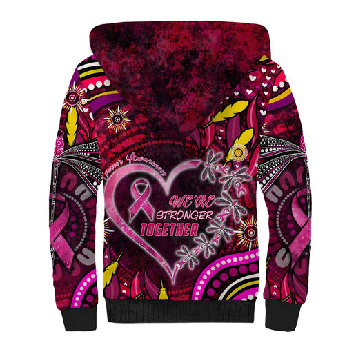 Breast Cancer Dragonfly Aboriginal Sherpa Hoodie We're Stronger Together