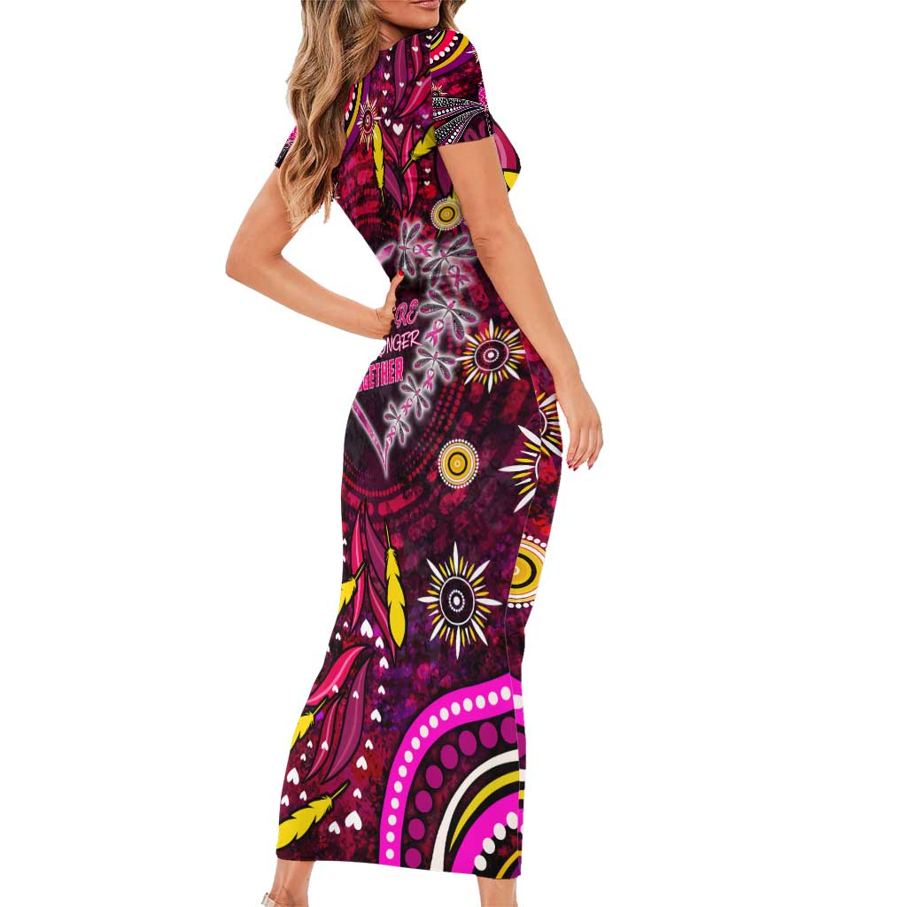 Breast Cancer Dragonfly Aboriginal Short Sleeve Bodycon Dress We're Stronger Together