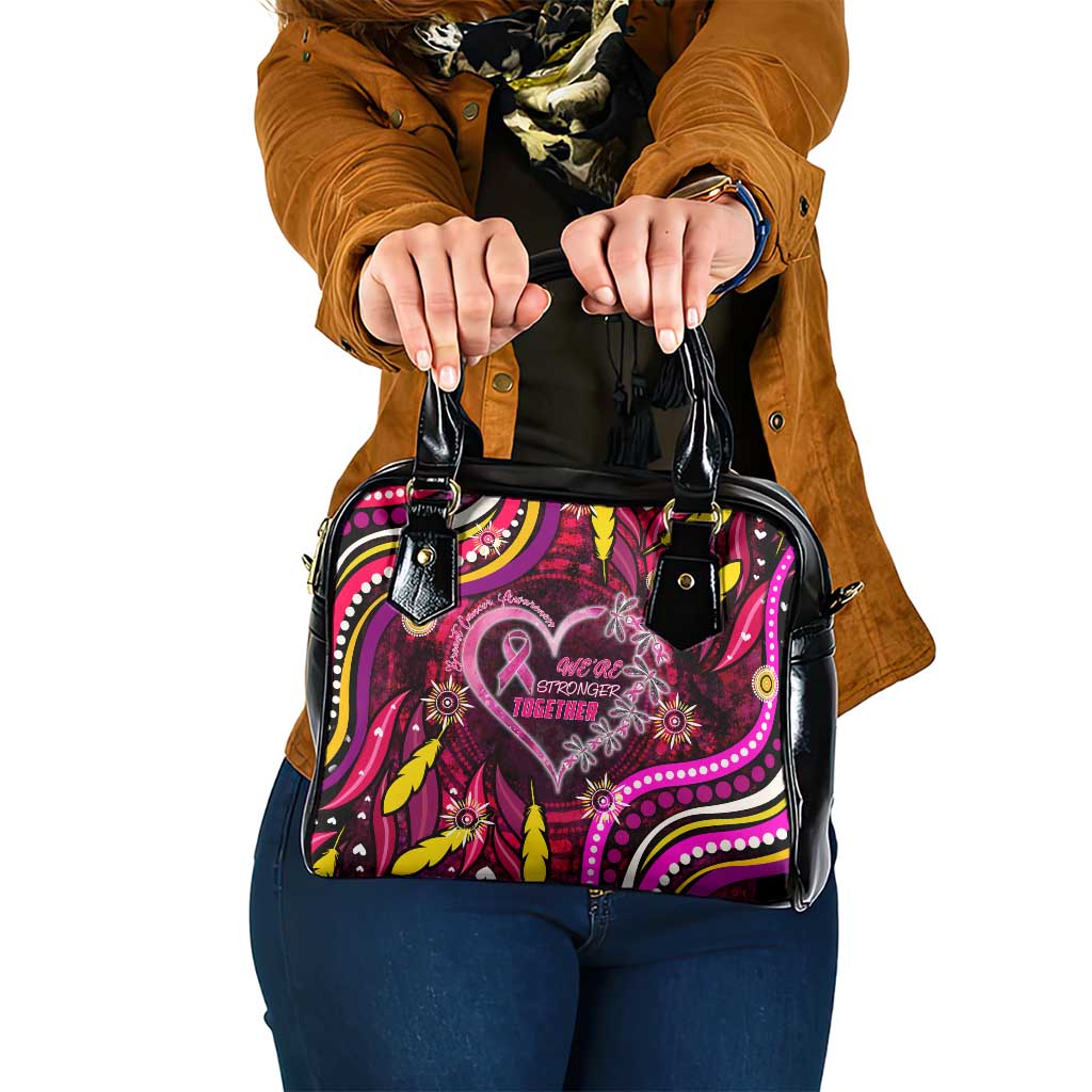 Breast Cancer Dragonfly Aboriginal Shoulder Handbag We're Stronger Together