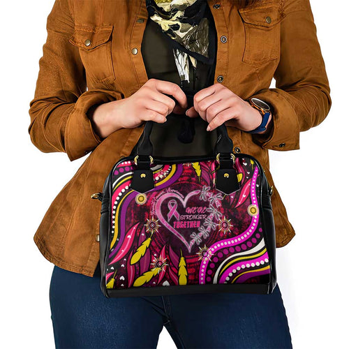 Breast Cancer Dragonfly Aboriginal Shoulder Handbag We're Stronger Together