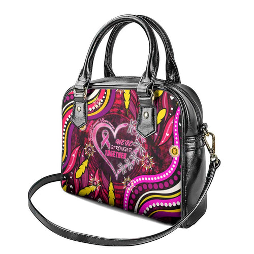 Breast Cancer Dragonfly Aboriginal Shoulder Handbag We're Stronger Together