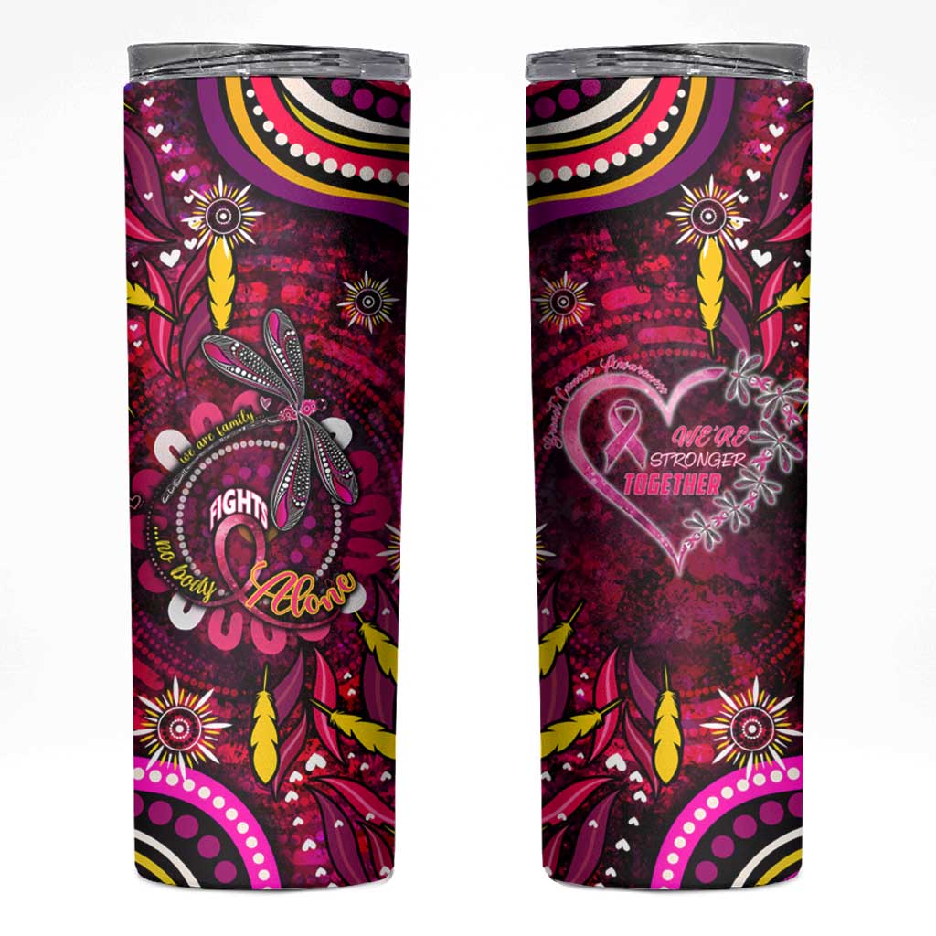 Breast Cancer Dragonfly Aboriginal Skinny Tumbler We're Stronger Together