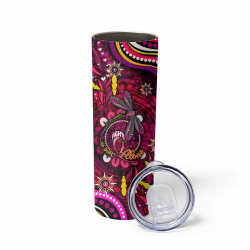 Breast Cancer Dragonfly Aboriginal Skinny Tumbler We're Stronger Together