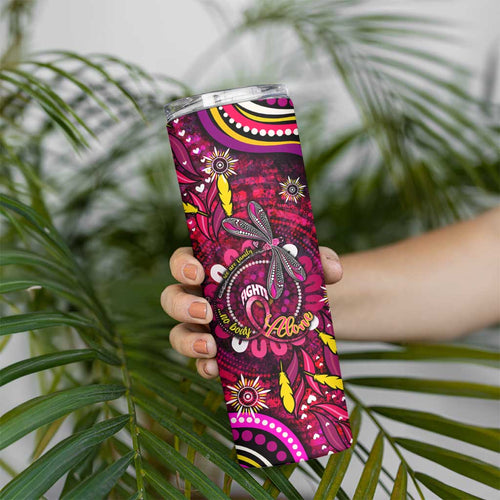 Breast Cancer Dragonfly Aboriginal Skinny Tumbler We're Stronger Together