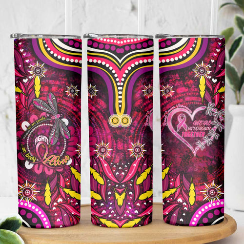Breast Cancer Dragonfly Aboriginal Skinny Tumbler We're Stronger Together