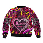 Breast Cancer Dragonfly Aboriginal Sleeve Zip Bomber Jacket We're Stronger Together