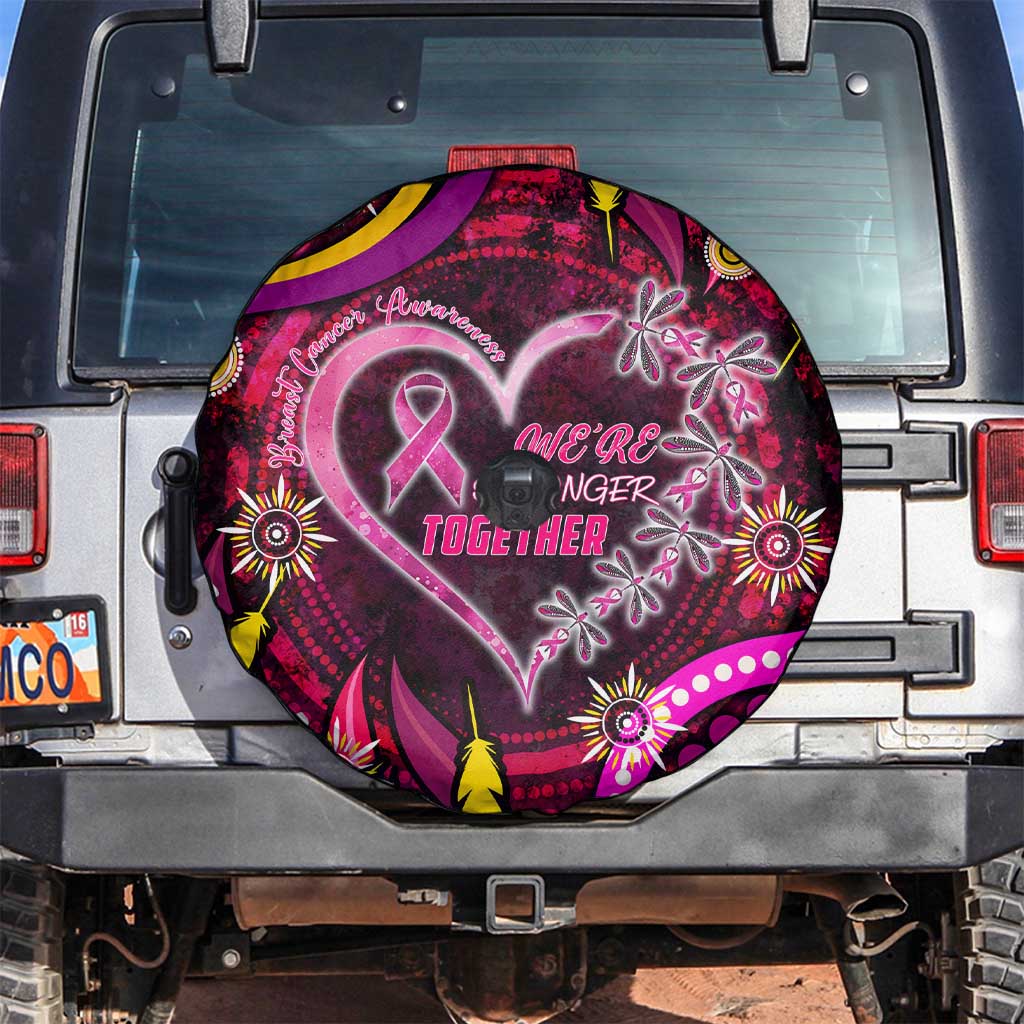 Breast Cancer Dragonfly Aboriginal Spare Tire Cover We're Stronger Together