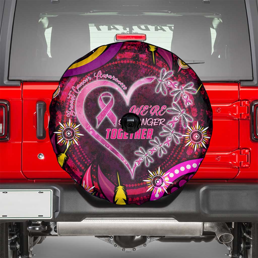Breast Cancer Dragonfly Aboriginal Spare Tire Cover We're Stronger Together