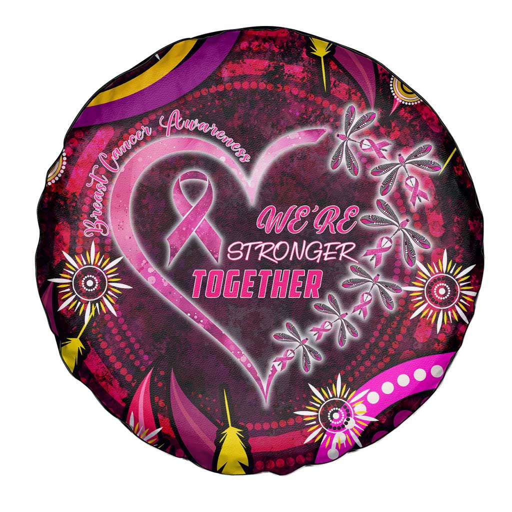 Breast Cancer Dragonfly Aboriginal Spare Tire Cover We're Stronger Together