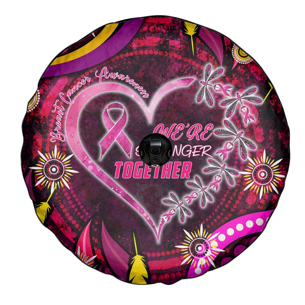 Breast Cancer Dragonfly Aboriginal Spare Tire Cover We're Stronger Together