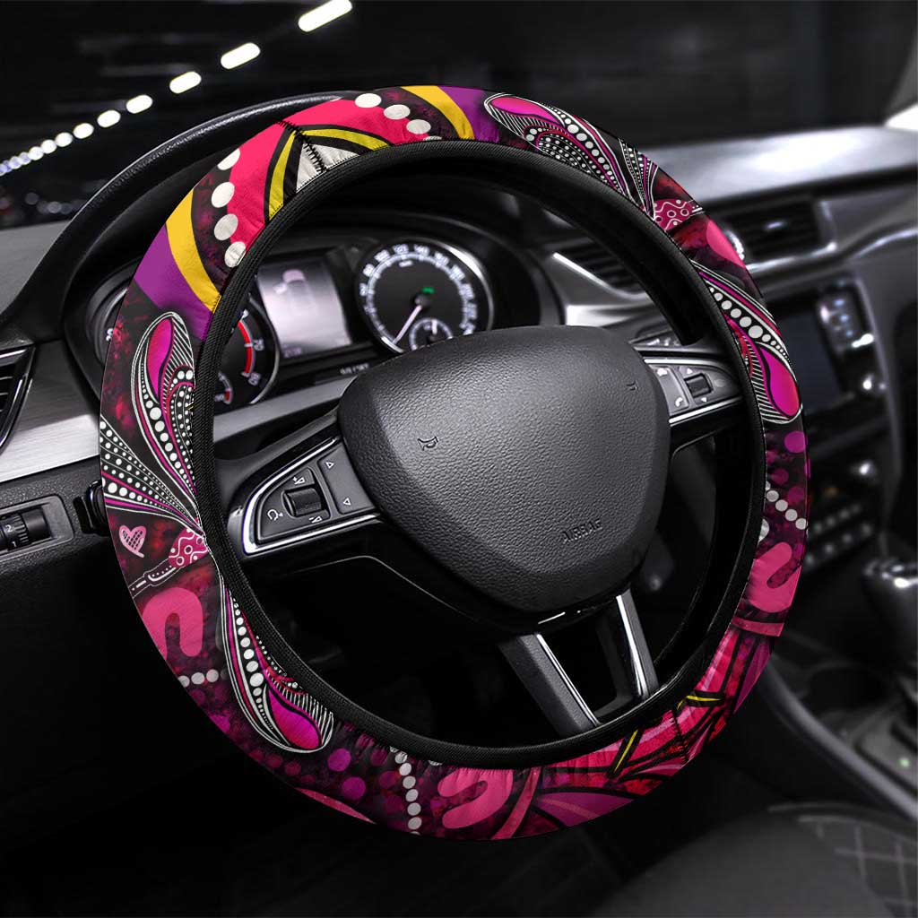 Breast Cancer Dragonfly Aboriginal Steering Wheel Cover We're Stronger Together