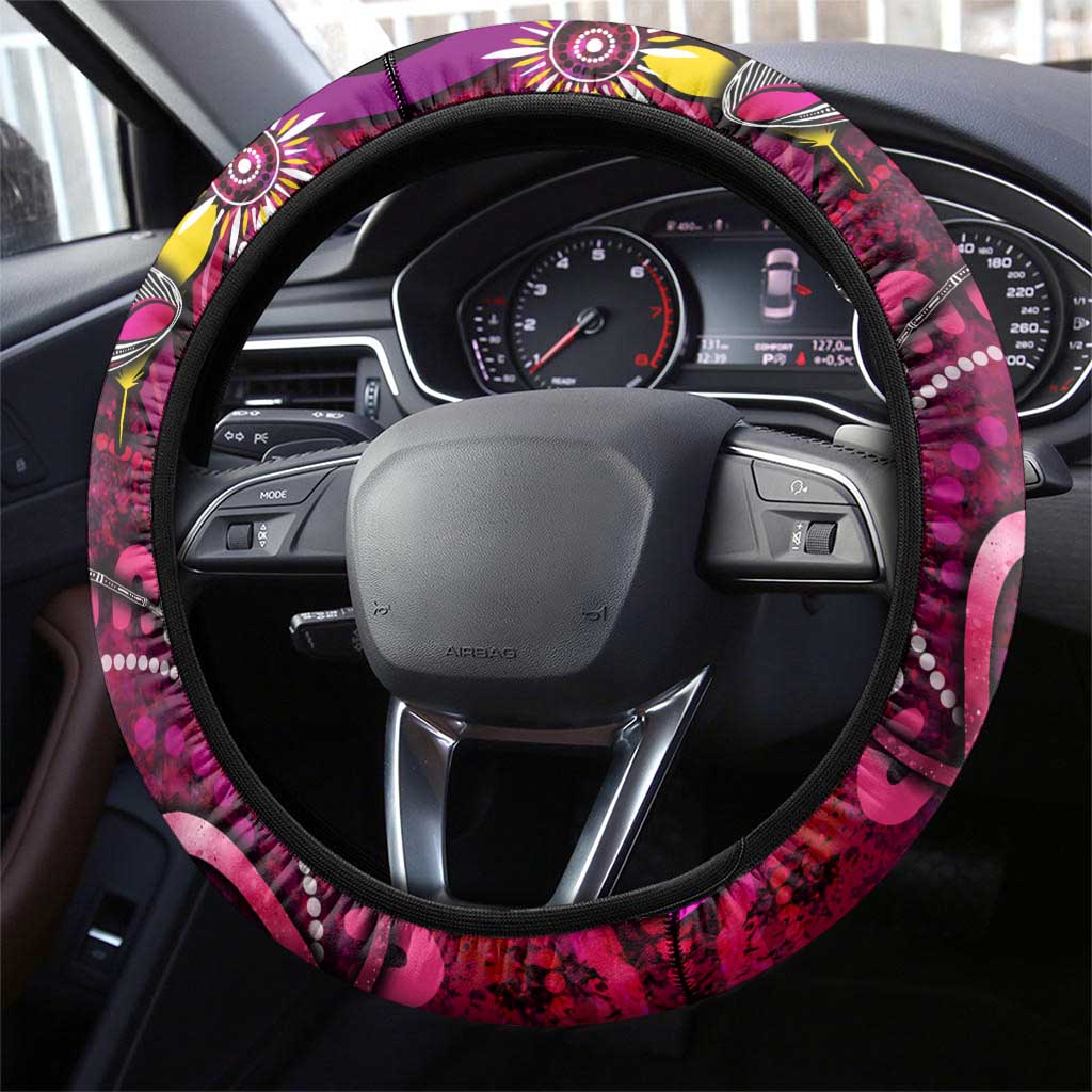 Breast Cancer Dragonfly Aboriginal Steering Wheel Cover We're Stronger Together