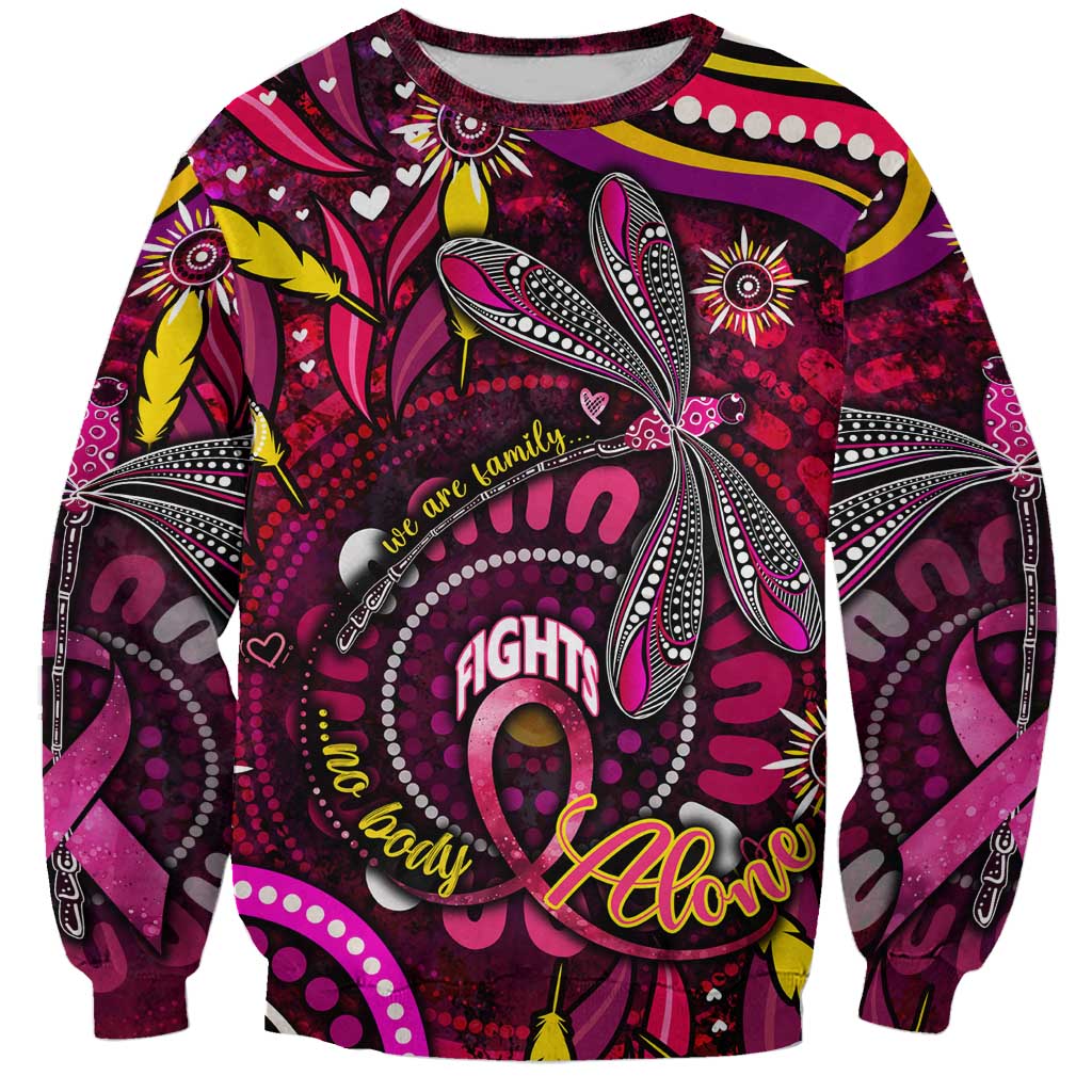 Breast Cancer Dragonfly Aboriginal Sweatshirt We're Stronger Together