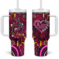 Breast Cancer Dragonfly Aboriginal Tumbler With Handle We're Stronger Together