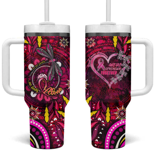Breast Cancer Dragonfly Aboriginal Tumbler With Handle We're Stronger Together