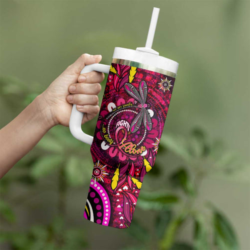 Breast Cancer Dragonfly Aboriginal Tumbler With Handle We're Stronger Together