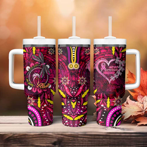 Breast Cancer Dragonfly Aboriginal Tumbler With Handle We're Stronger Together