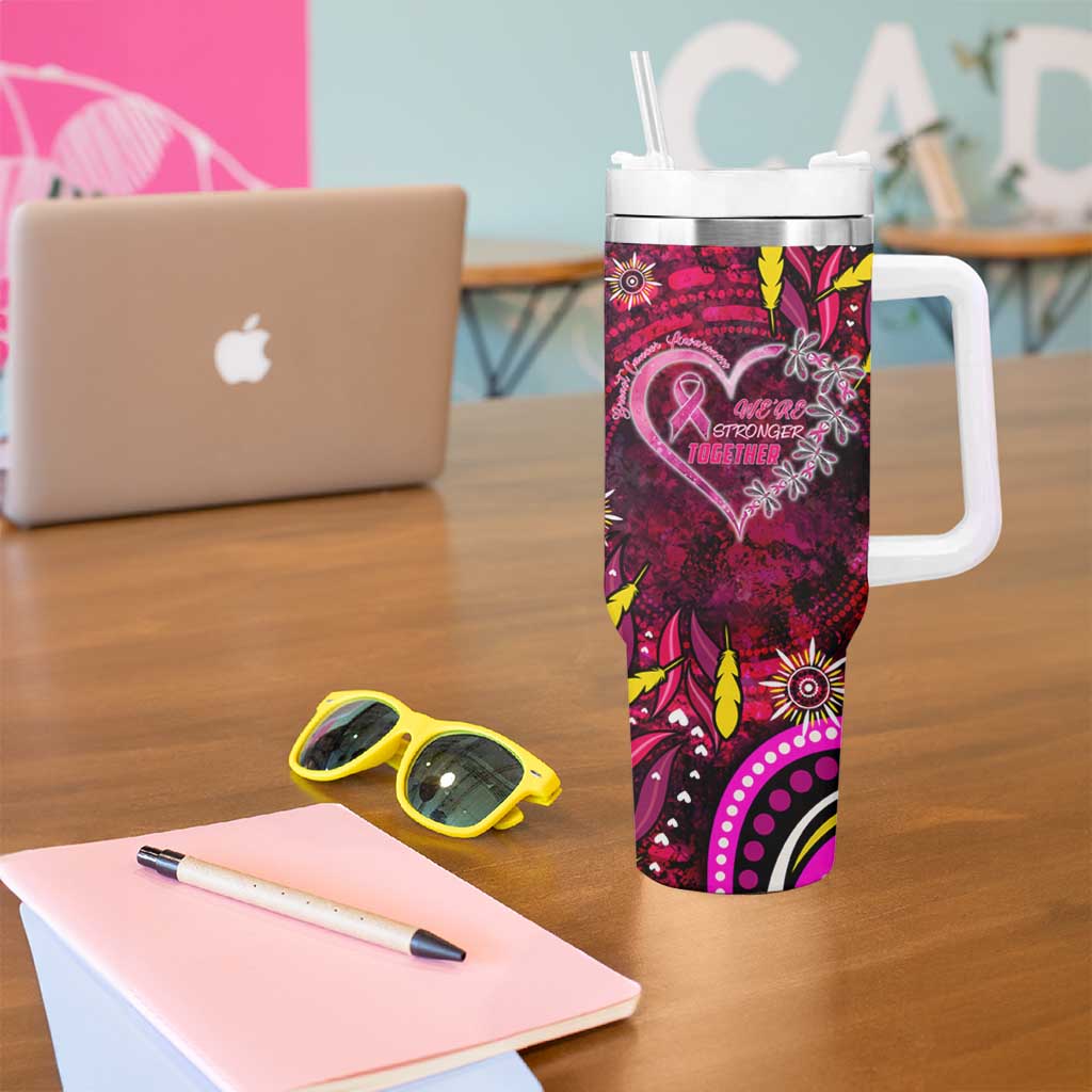 Breast Cancer Dragonfly Aboriginal Tumbler With Handle We're Stronger Together