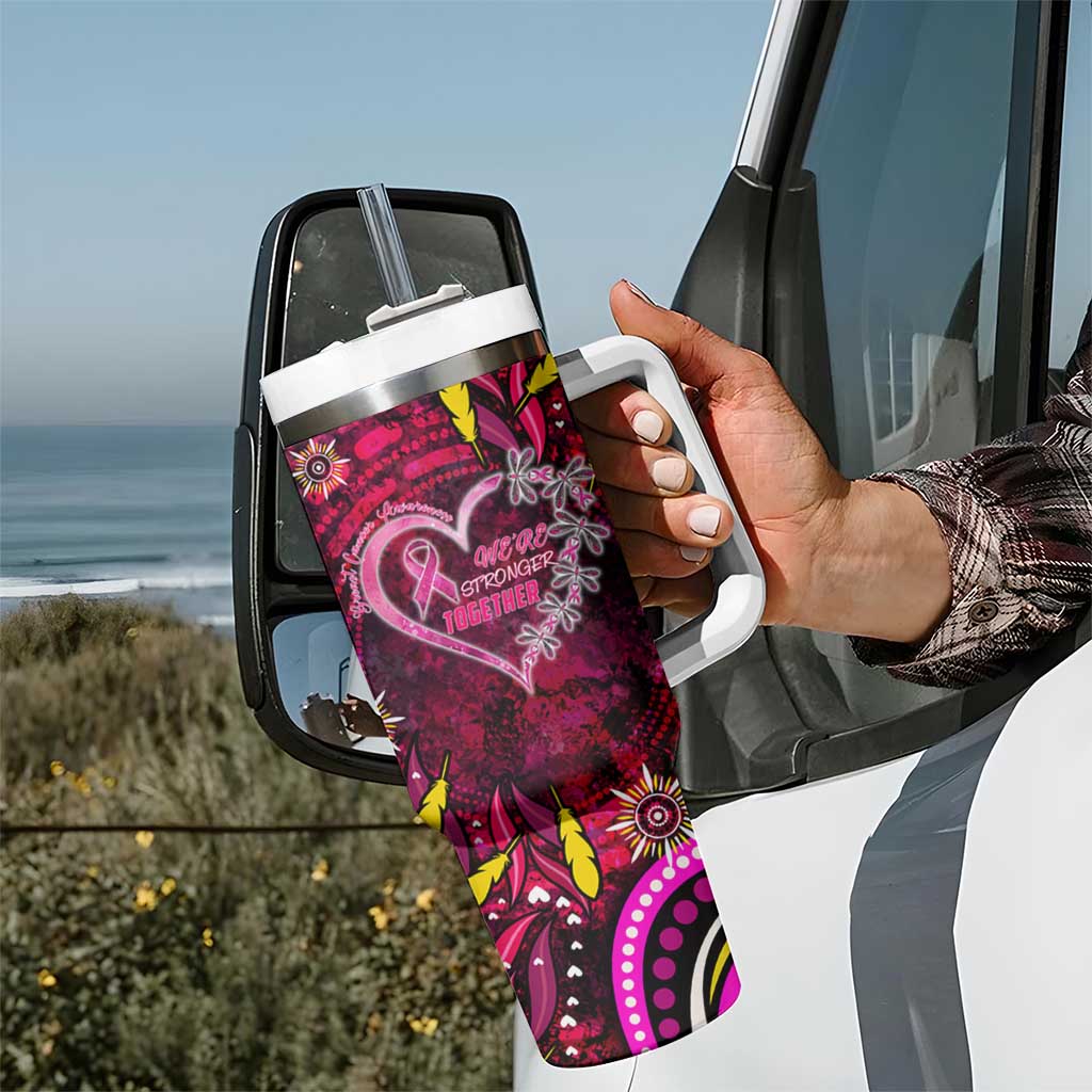 Breast Cancer Dragonfly Aboriginal Tumbler With Handle We're Stronger Together