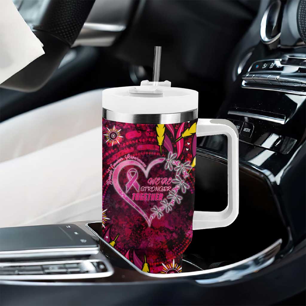 Breast Cancer Dragonfly Aboriginal Tumbler With Handle We're Stronger Together