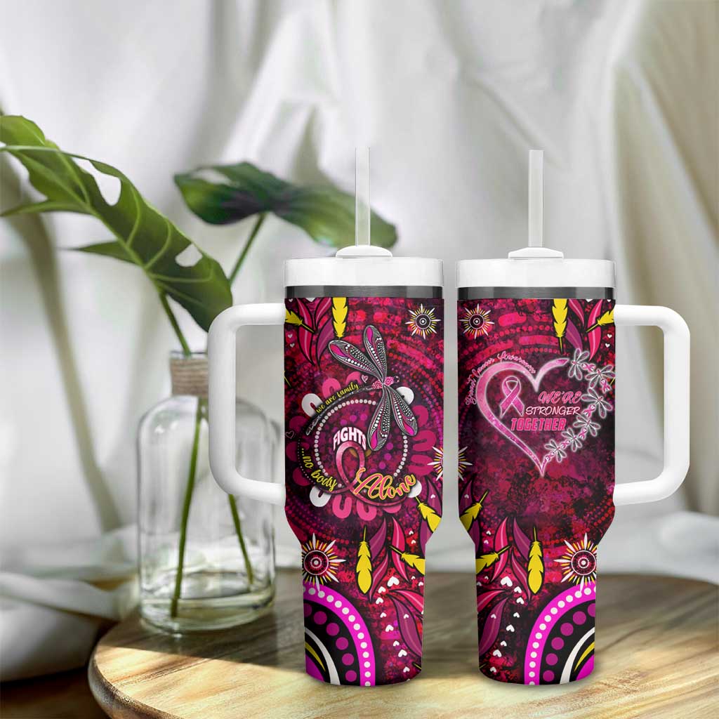Breast Cancer Dragonfly Aboriginal Tumbler With Handle We're Stronger Together