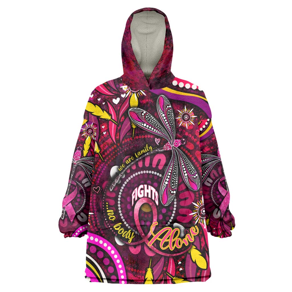 Breast Cancer Dragonfly Aboriginal Wearable Blanket Hoodie We're Stronger Together