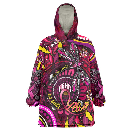 Breast Cancer Dragonfly Aboriginal Wearable Blanket Hoodie We're Stronger Together
