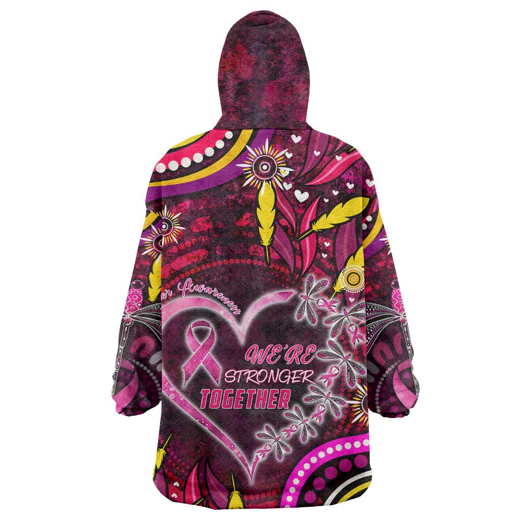 Breast Cancer Dragonfly Aboriginal Wearable Blanket Hoodie We're Stronger Together