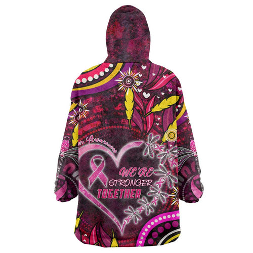 Breast Cancer Dragonfly Aboriginal Wearable Blanket Hoodie We're Stronger Together