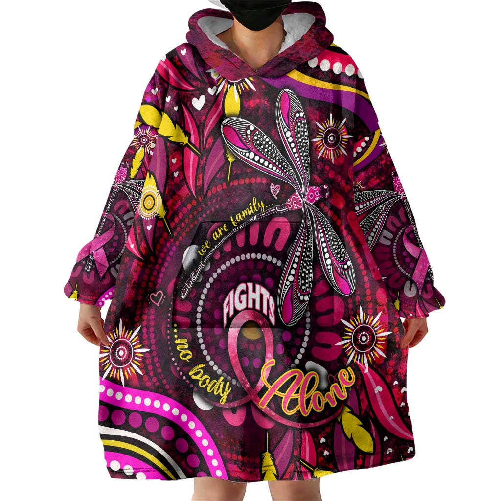 Breast Cancer Dragonfly Aboriginal Wearable Blanket Hoodie We're Stronger Together