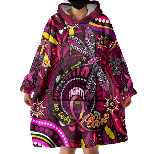 Breast Cancer Dragonfly Aboriginal Wearable Blanket Hoodie We're Stronger Together
