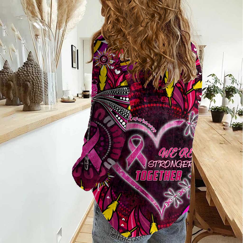 Breast Cancer Dragonfly Aboriginal Women Casual Shirt We're Stronger Together