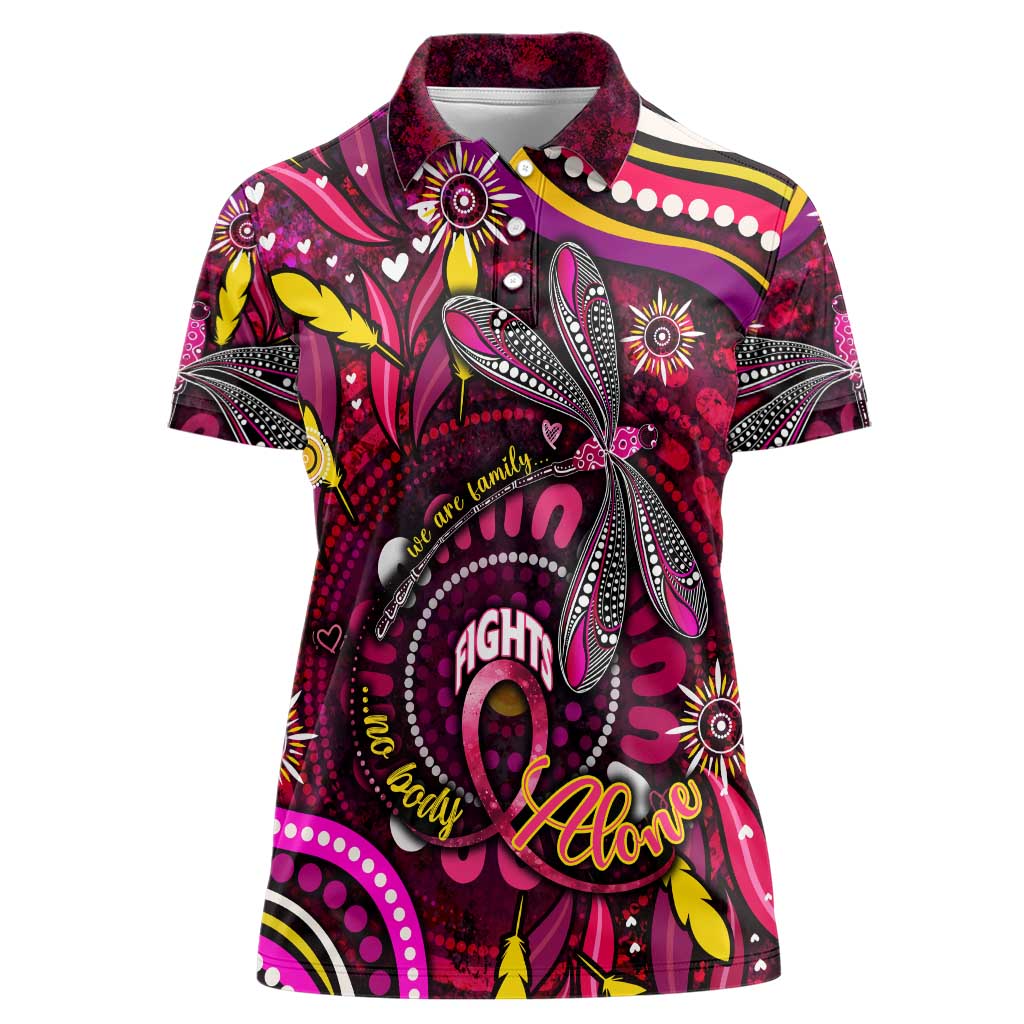 Breast Cancer Dragonfly Aboriginal Women Polo Shirt We're Stronger Together