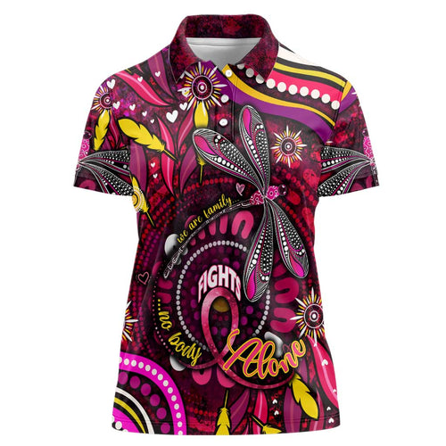 Breast Cancer Dragonfly Aboriginal Women Polo Shirt We're Stronger Together