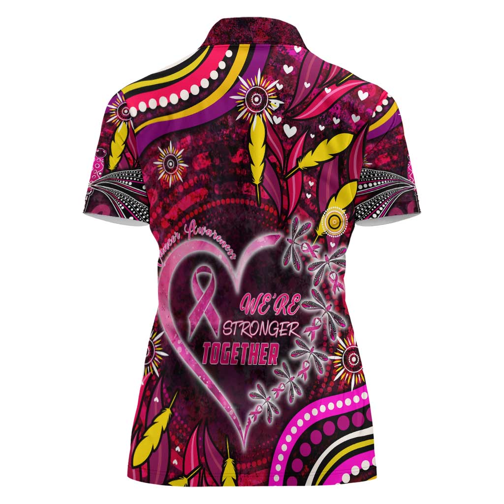 Breast Cancer Dragonfly Aboriginal Women Polo Shirt We're Stronger Together