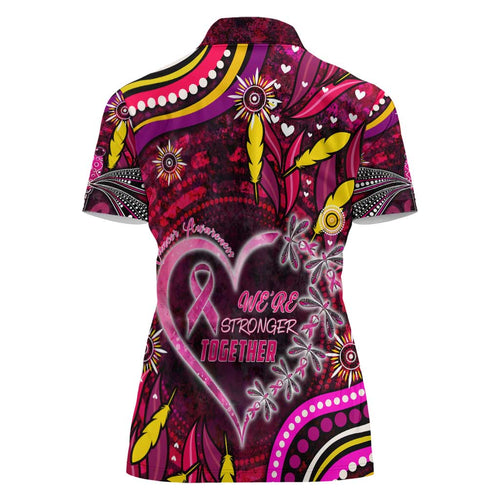 Breast Cancer Dragonfly Aboriginal Women Polo Shirt We're Stronger Together