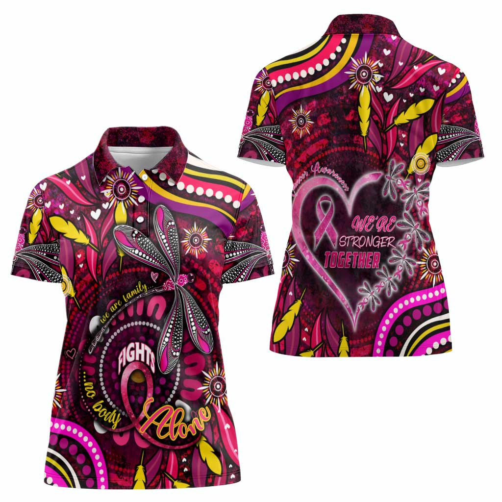 Breast Cancer Dragonfly Aboriginal Women Polo Shirt We're Stronger Together