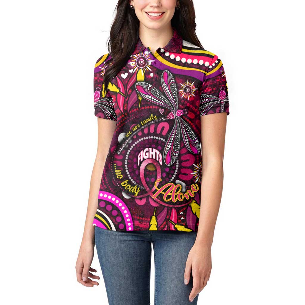 Breast Cancer Dragonfly Aboriginal Women Polo Shirt We're Stronger Together