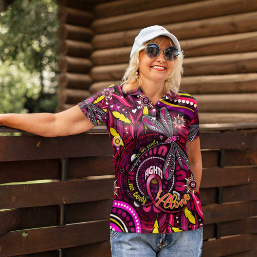 Breast Cancer Dragonfly Aboriginal Women Polo Shirt We're Stronger Together
