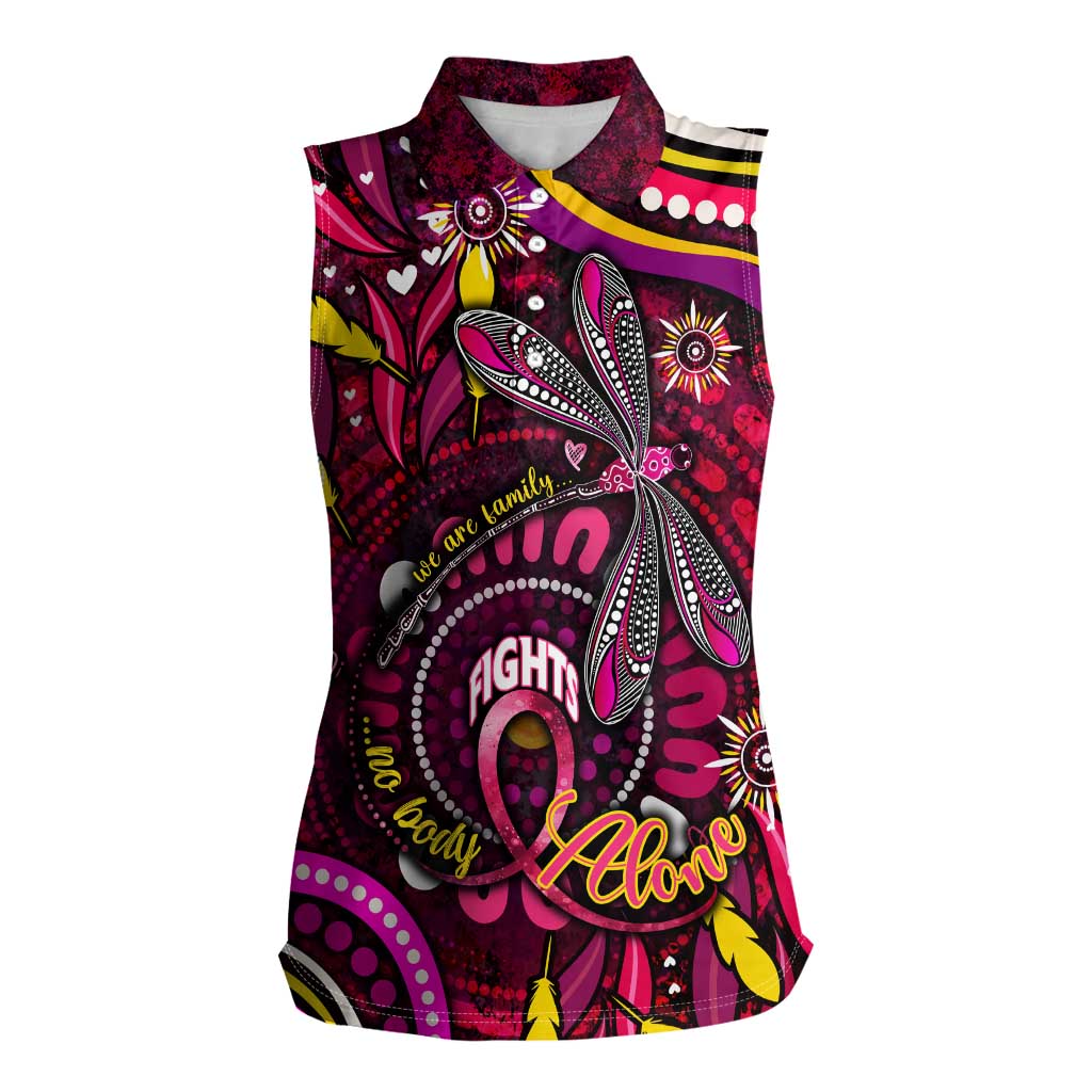 Breast Cancer Dragonfly Aboriginal Women Sleeveless Polo Shirt We're Stronger Together