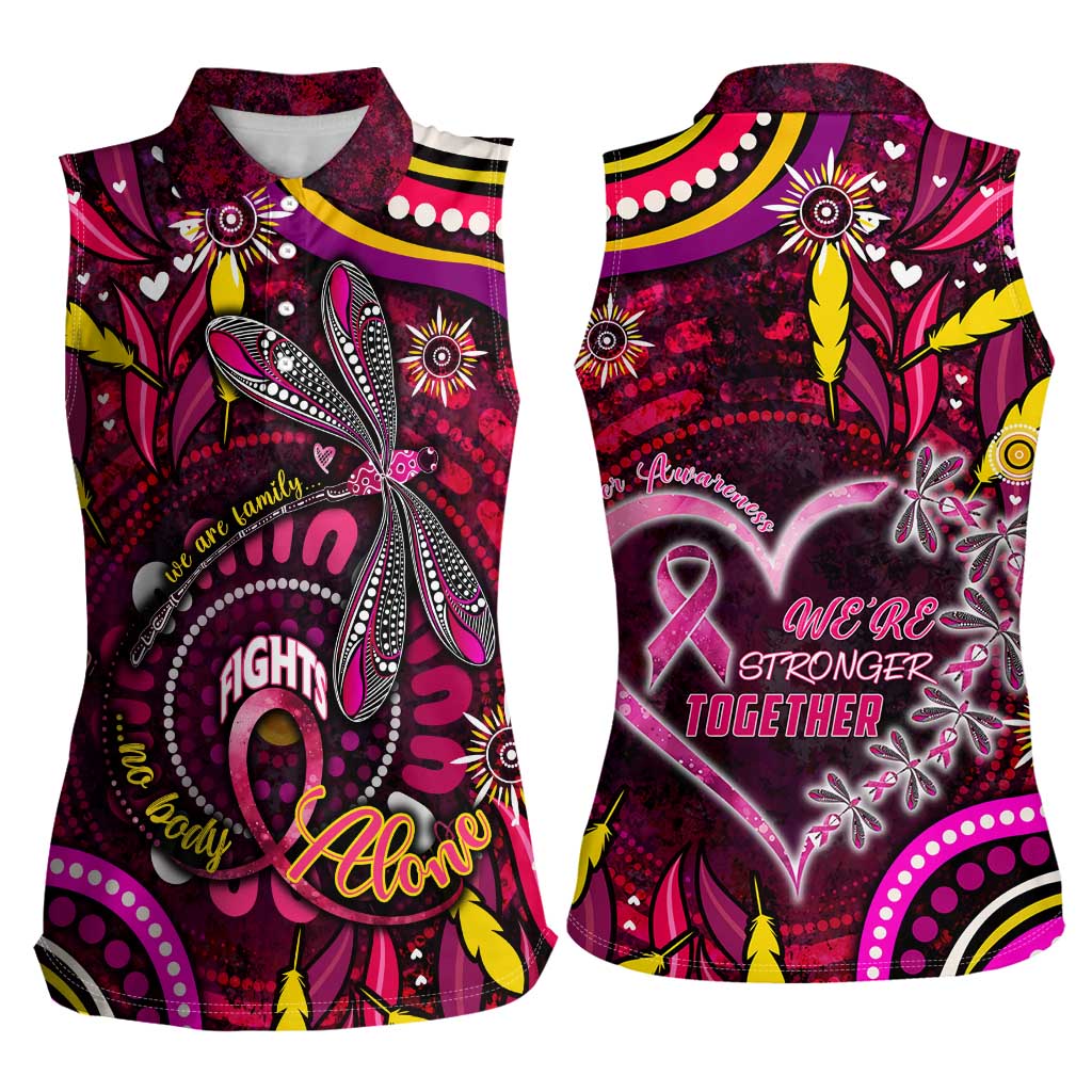 Breast Cancer Dragonfly Aboriginal Women Sleeveless Polo Shirt We're Stronger Together