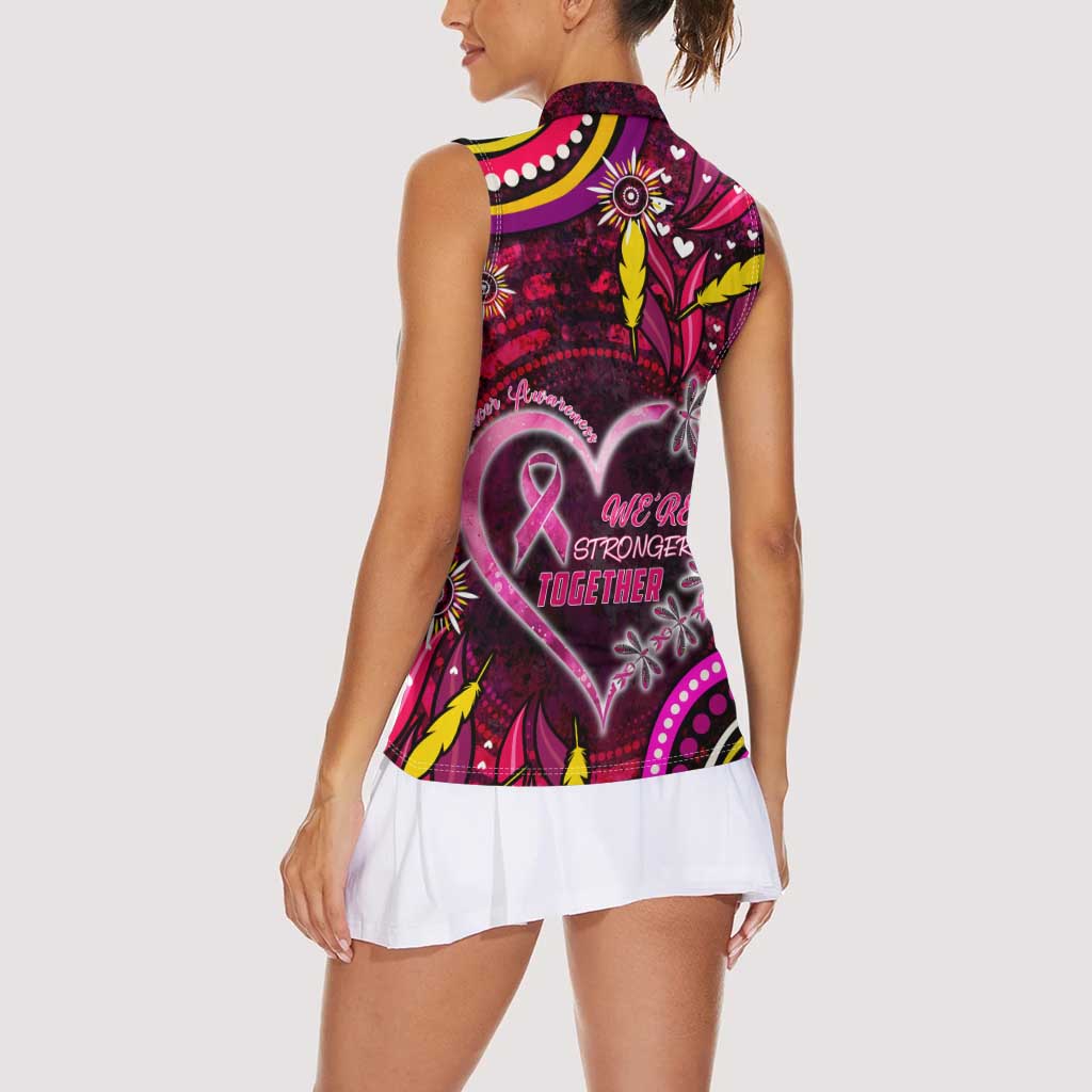 Breast Cancer Dragonfly Aboriginal Women Sleeveless Polo Shirt We're Stronger Together