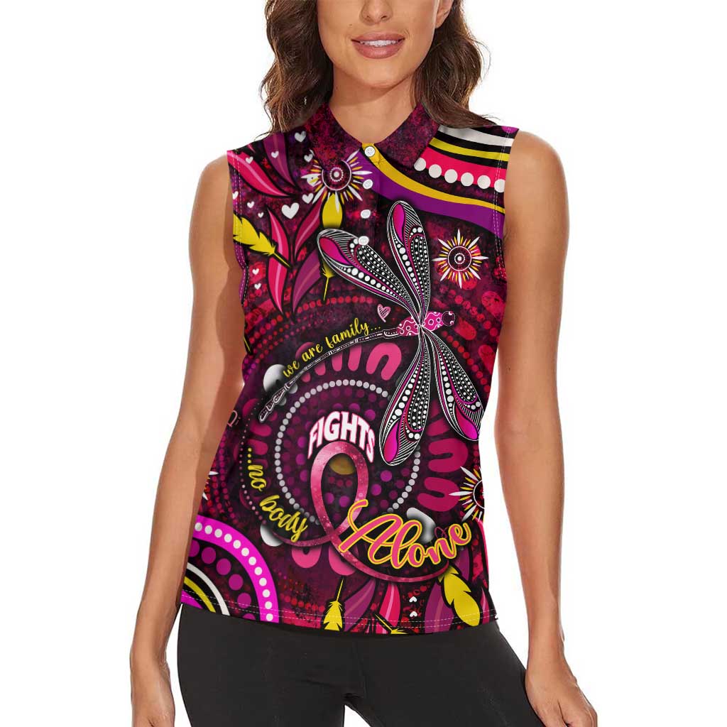 Breast Cancer Dragonfly Aboriginal Women Sleeveless Polo Shirt We're Stronger Together